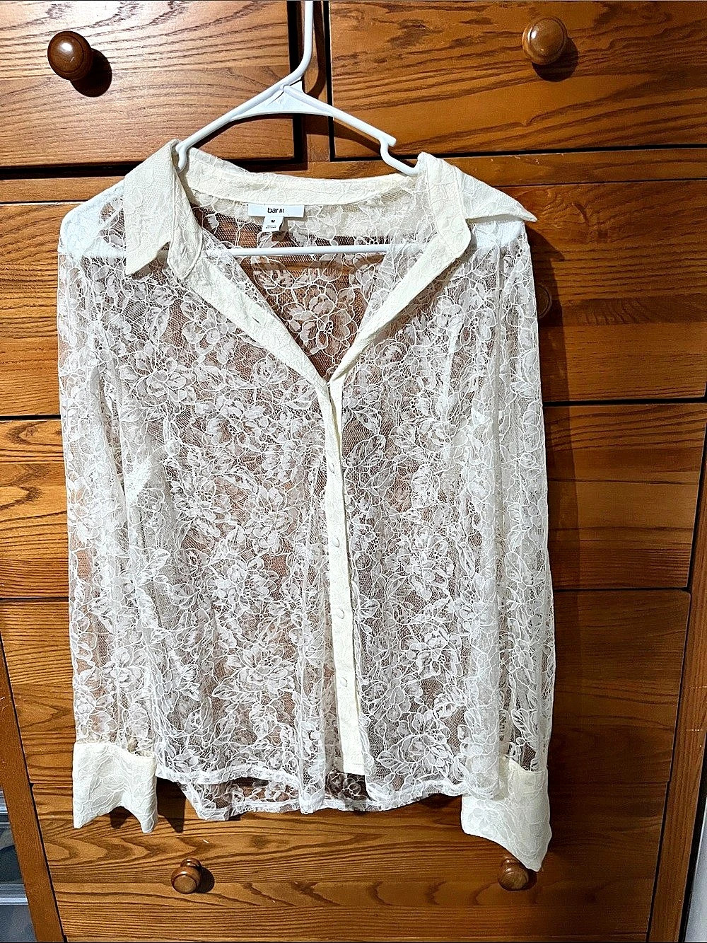 Bar III White Lace Button Down Shirt
